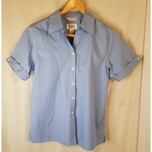 Vintage Talbots Button Up‎ Shirt Womens 6P Blue Blouse Cuff Sleeves